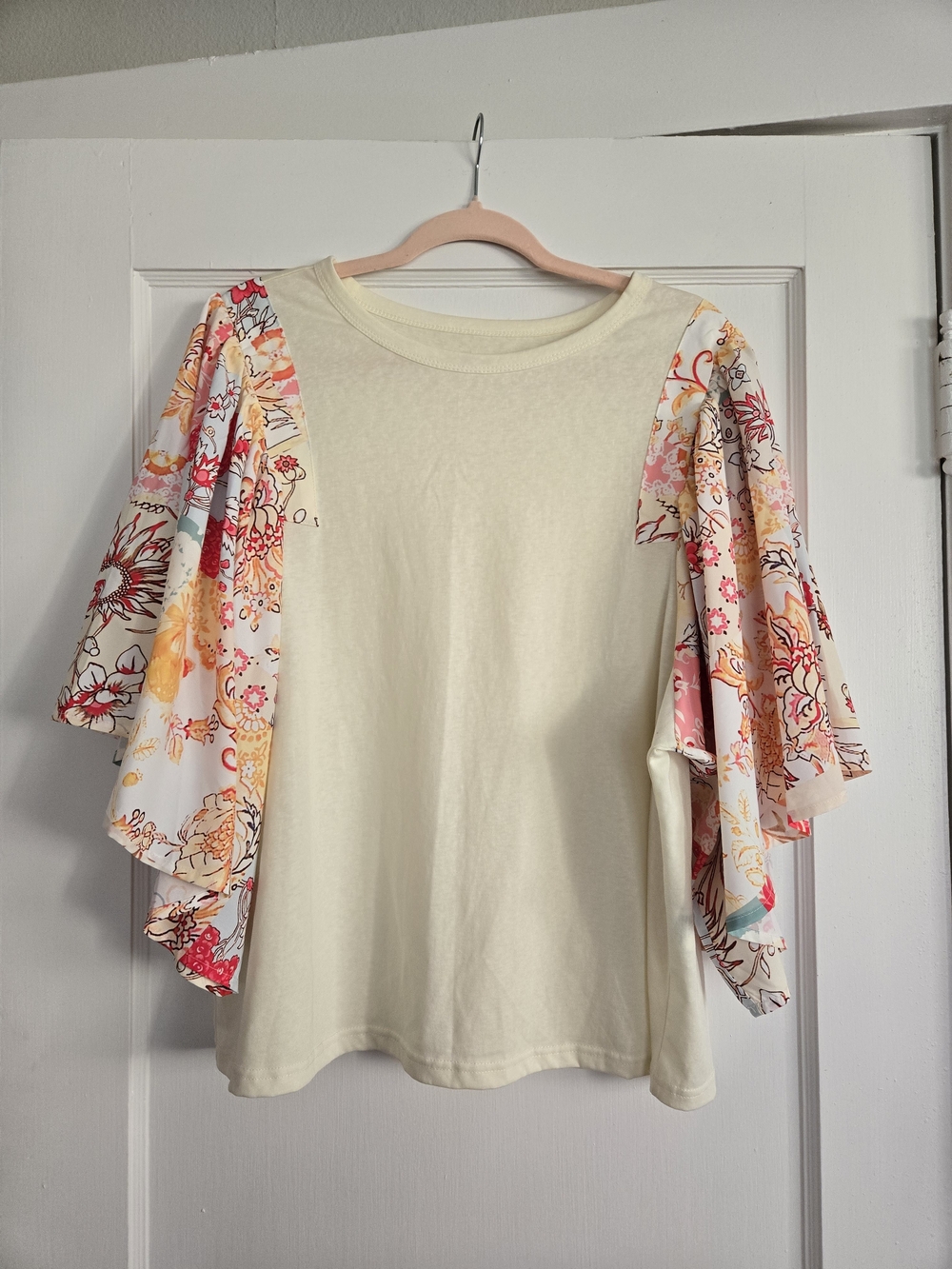Unique Boutique Women's Butter Yellow Top with Floral Flutter Sleeves